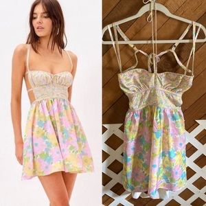 🍋 For Love and Lemons Emily Floral Backless Mini Dress Size Medium